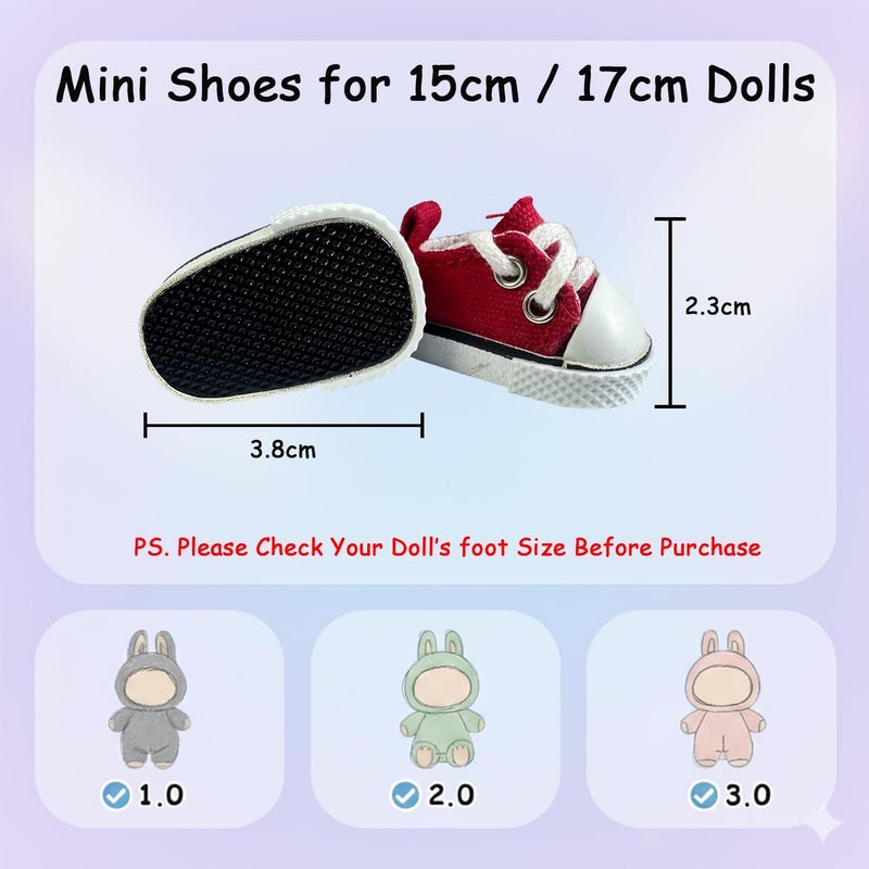 QIXINGWISE Store 2 Pairs 17cm Doll Shoes, Lace-Up Canvas Sneakers Mini Shoes for 17cm Dolls, Fingerboard Shoes, Mini Finger Shoes, Clothing Accessory for 6.7in Dolls (Red & White) - Image 3